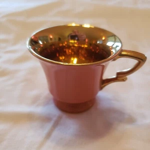 Lefton China Hand Painted 1643 Demitasse Tea Cup And Saucer Set Coral/Gold - Picture 1 of 18