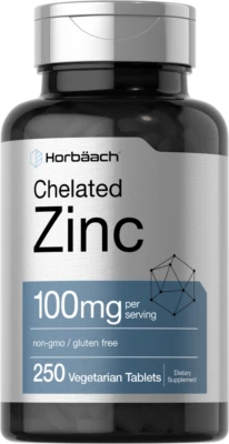 螯合锌补充剂 100 毫克 | 250 片 | 高效 | Horbaach 出品 — 第 1/4 张图片