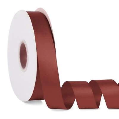 1 inch x 50 Yards Brown Double Faced Solid Color Satin Ribbon High Density - Image 1 of 4