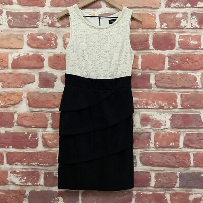 Vestido Connected Apparel para mujer talla 10 blanco negro encaje imitación perla acento cuello Foto 1 de 4