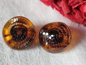Duo boutons anciens en verre marron effet écaille 1,7 cm vintage G7D - Picture 1 of 5