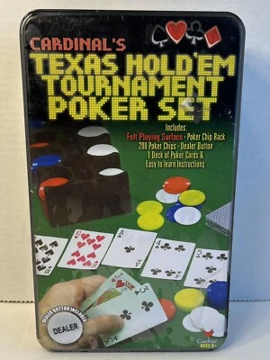 Cardinal's Texas Hold 'Em Tournament Poker Set NIB Card Game Tin - Image 1 of 4