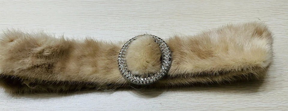 De colección Raro Exquisito Beige Piel de Visón 36’ Cinturón Hebilla Estrás Foto 1 de 4