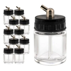 10 bottiglie barattolo di vetro per aerografo 3/4 oz adattatore 60° montaggio coperchio azione singola - Foto 1 di 5