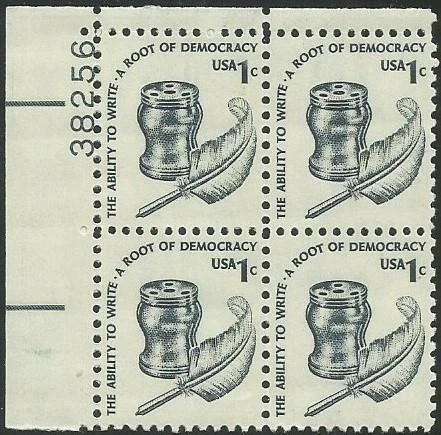 Plate Block of 4 - Scott 1581 - 1 cent - The ability to Write - 1977 - MNH - Image 1 of 1