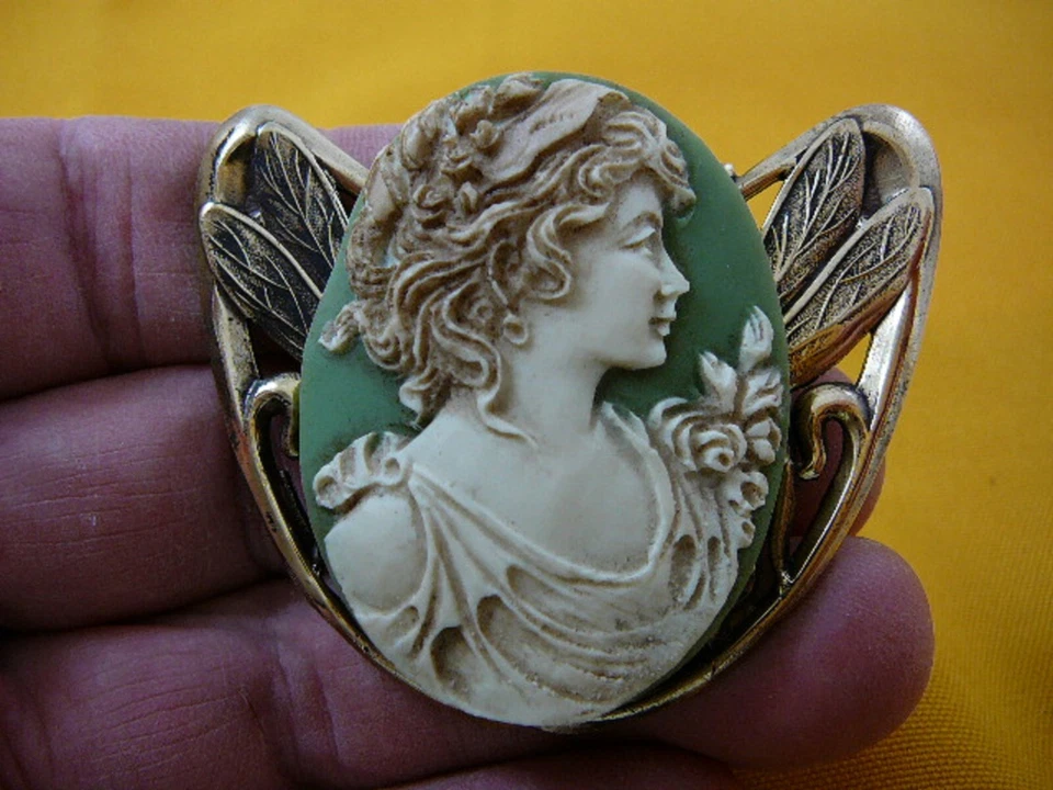 (CL14-14) NOBLE Dama Mujer Fuerte Verde Ovalado CAMEO Prendedor Colgante Joyería Broche Foto 1 de 1