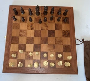 "Juego de madera de ajedrez plegable vintage piezas de madera de 14"" cuadrados" - Imagen 1 de 24