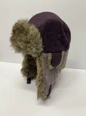 REI Púrpura Mezcla Lana Invierno Trampero Sombrero Piel Oreja Solapa Mujer S/M Botón a Presión Foto 1 de 4