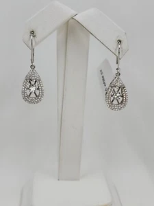 Floating Cubic Zirconia Tear Drop Halo Earrings, Sterling Silver - Picture 1 of 7