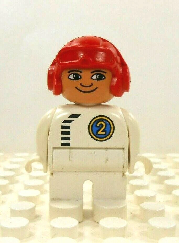 Lego Duplo Figure Racer #2 red helmet white Vintage app. 2001 - Image 1 of 3