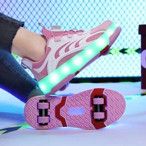 Roller Skate Shoes For Boys Girls Footwear Kids Children Sport 4 Wheels Sneakers - Picture 1 of 17