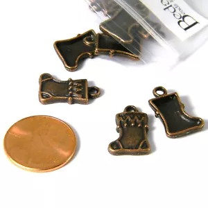 20 Antik Kupfer 5/8 Zoll Weihnachten Strumpf Socke Schmuck Charms mit Top Schleife - Bild 1 von 1
