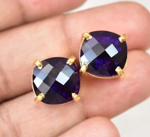 Naturale Ametista Viola 925 Argento Sterling Bottone Donna Orecchino Certificato - Foto 1 di 7