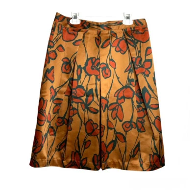 Falda Plisada Simply Vera Wang Marrón Cobre Rojo Negro Floral Talla 8 Foto 1 de 3