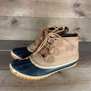 sorel out n about womens size 7 shoes brown leather waterproof duck boots - Picture 1 of 8
