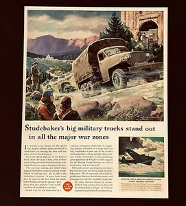 Studebaker 1943 Segunda Guerra Mundial anuncio camión militar caravana impresión artística vintage AD - Imagen 1 de 1