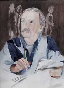 EDWARD ALBEE PLAYWRIGHT ORIGINAL MIXED MEDIA PORTRAIT ON PAPER FRAMED - Picture 1 of 2