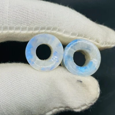 Pair of Natural Rainbow White Moonstone Handmade Double Flared Ear Gauges Tunnel - Image 1 of 4