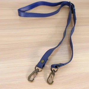 Bag Strap Blue Leather Crossbody Shoulder Belt Adjustable Slim Solid Brass 44 in - Picture 1 of 9