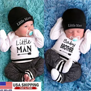 Newborn Baby Boys Brother Clothes Romper Long Sleeve Tops Jumpsuit Pants Outfits - Picture 1 of 10