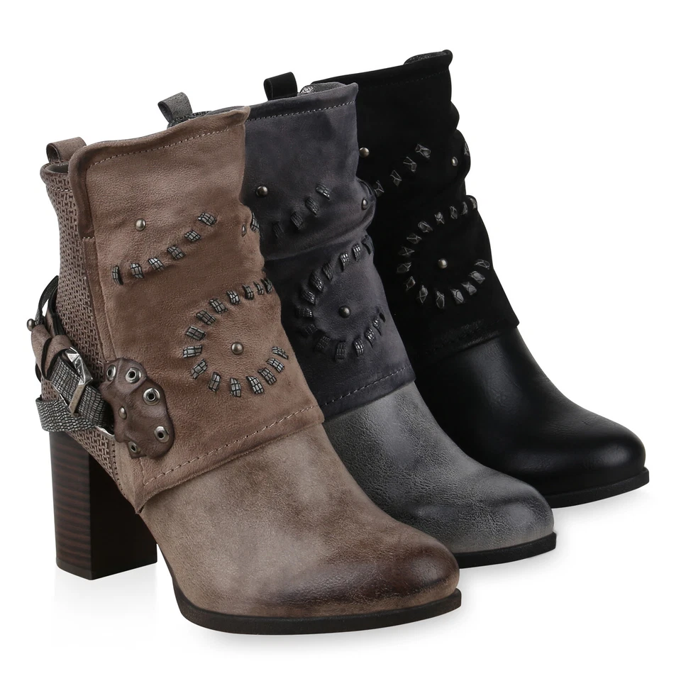 MARKENLOS Klassische Damen Stiefeletten Gefütterte High Heel Boots 825312 Schuhe