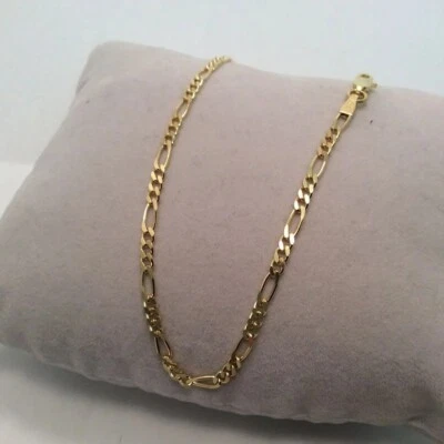 Pulseira Figaro de ouro amarelo 14k real sólido 7,5 pol. 2,8 mm 3,30 gr - Imagem 1 de 4