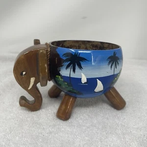 Coconut Shell & Wooden Bowl Elephant Shape Natural Handmade Bahamas Organic - Picture 1 of 6