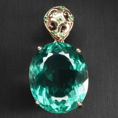 Elysian Teal Green Tourmaline 26.40Ct 925 Sterling Silver Rose Gold Pendants - Image 1 of 4