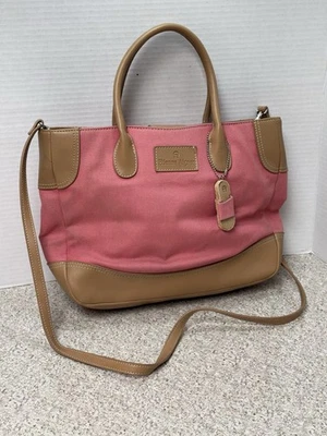 Etienne Aigner Pink Canvas & Tan Leather  Handbag Top Handles & Shoulder Strap - Image 1 of 4
