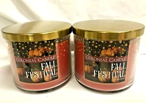 Colonial Candle (2) FALL FESTIVAL 3 Wick 14.5 oz  Candle Autumn Woods & Citrus - Picture 1 of 3