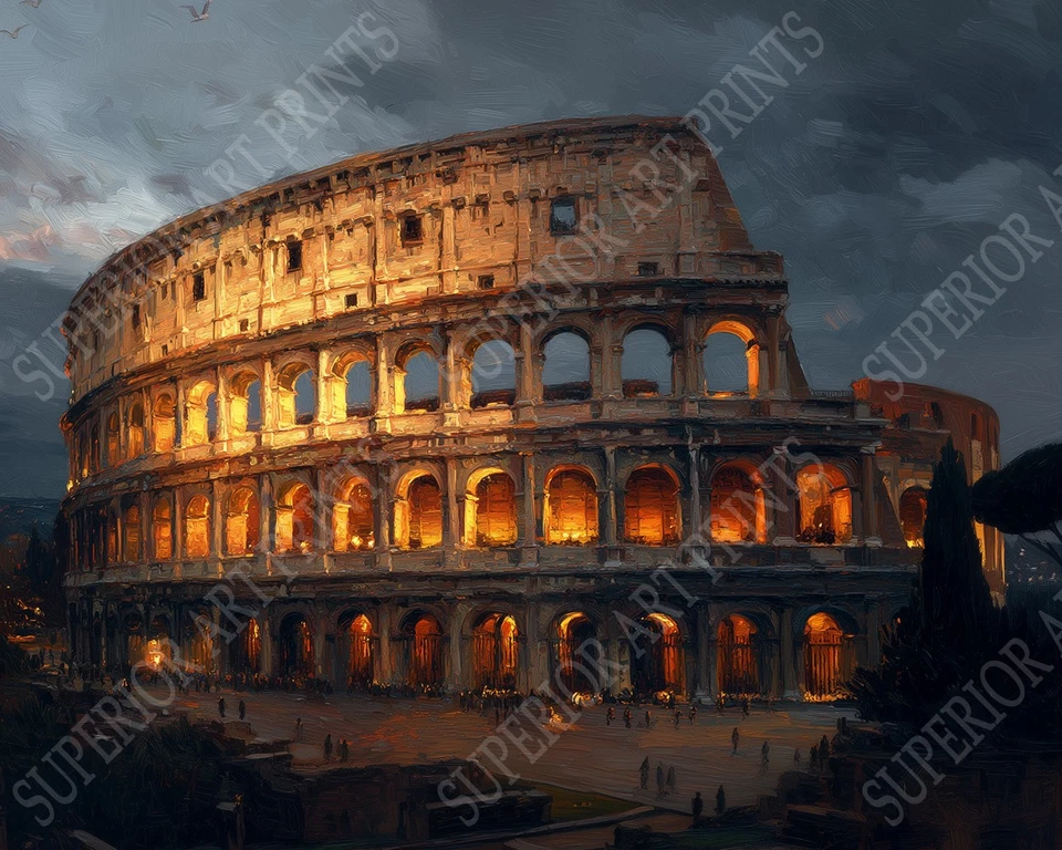 Roman Colosseum at Dusk Art Painting Print – 3 Sizes - Rome Italy Poster - Image 1 of 1