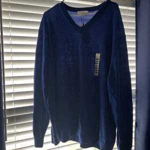Turnbury Sweater Mens Size 3XB Blue Extrafine Merino Wool V-neck Long Sleeve New - Picture 1 of 9