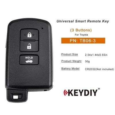 KEYDIY TB06-3 Toyota Style Universal Smart Remote Key 3 Buttons 8A Transponder - Image 1 of 4