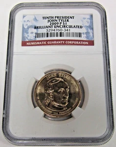2009 P $1 John Tyler Presidential Dollar NGC Brilliant Uncirculated - Picture 1 of 2