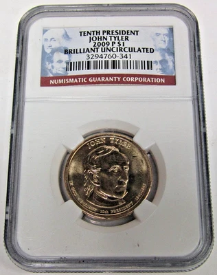 2009 P $1 John Tyler Presidential Dollar NGC Brilliant Uncirculated - Image 1 of 2
