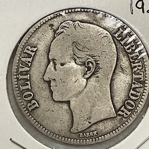 1926 SILVER VENEZUELA 5 BOLIVAR 0.900 Fine Silver Crown Size Coin FUERTE 37.3m - Picture 1 of 2