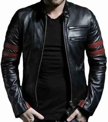 Men’s Soft Black Leather Bomber Café Racer Biker Motorcycle Riding Style Jacket - Image 1 of 4