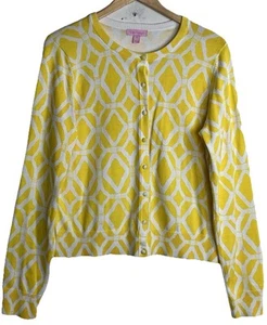 Lilly Pulitzer Cardigan Sweater Womens XL Geometric Yellow White - Picture 1 of 11