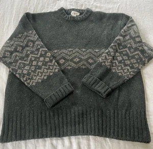 VTG J.Crew Men 100% Wool Crew Neck Alpine Style Print Pullover Sweater Hong Kong - Picture 1 of 11