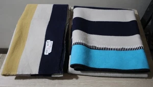 PENDLETON WOOL Fabric Remnants LOT 2 large pc Mix Size Striped Turquoise 3.5lbs - Picture 1 of 15