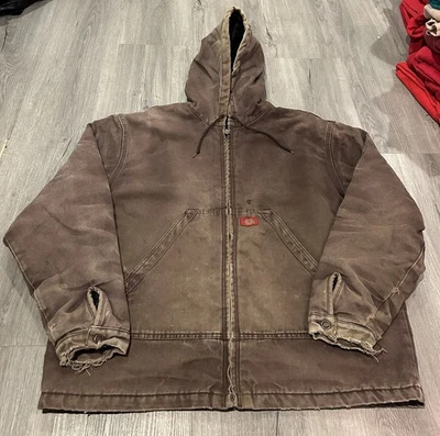 Faded Vintage ’90s Brown Dickies jacket with distressed sleeves and hood - Image 1 of 4