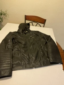 American Breed Motorrad Style schwarze Leder Hoodie Jacke XL Reißverschlüsse Winter - Bild 1 von 10