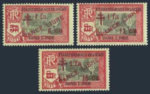 French India 207-209, MNH. FRANCE LIBRE, 1943. Kali Temple. - Picture 1 of 1