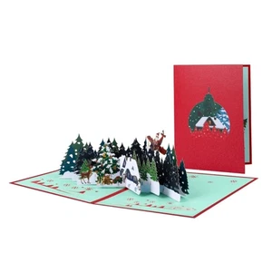 Christmas Theme Popup Greeting Card Festival Gifts Card Postcard with Envelope - Picture 1 of 8