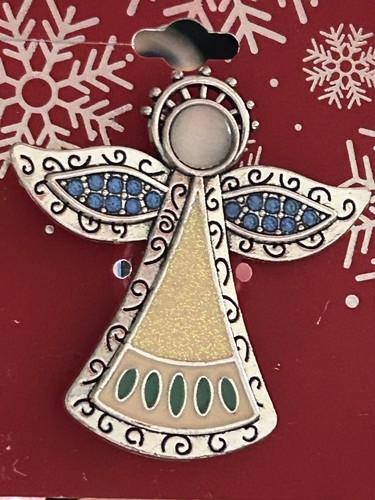 Silver Tone Angel Brooch With Blue Accent Stones