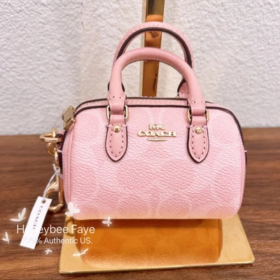 nwt Coach Mini Rowan Bag Charm /keychain In Signature Canvas Powder Pink - Image 1 of 4