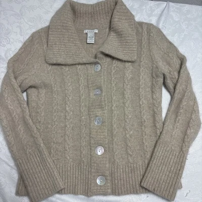 Lambswool Angora Rabbit Fur Cardigan Sweater M Light Brown Mother Pearl Buttons - Image 1 of 4