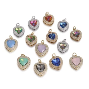 Exquisite Crystal Zircon Heart Love Charms Pendant for DIY Bracelet Necklace - Foto 1 di 26