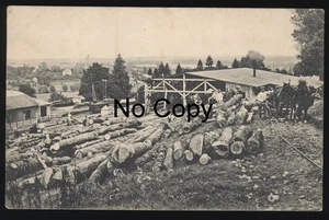 #1098 Postal WK 1 soldados aserradero troncos de árboles tensor de caballos patriótico - Imagen 1 de 2