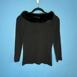 Blusa vintage años 90 ribete de piel para mujer talla pequeña negra Michelle Nicole glam elegante - Imagen 1 de 6